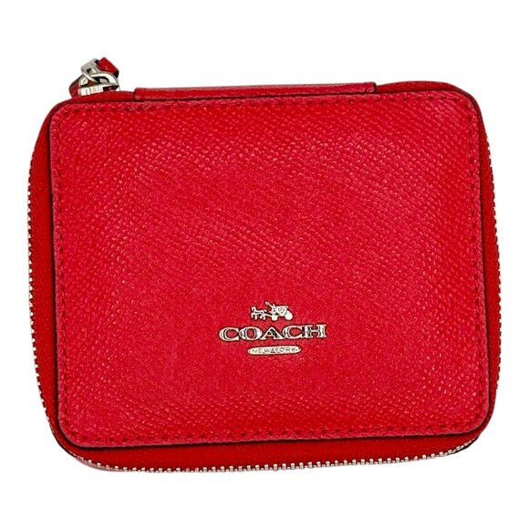 Small Coach Leather Travel Jewellery Box Red - Picture 2 of 13